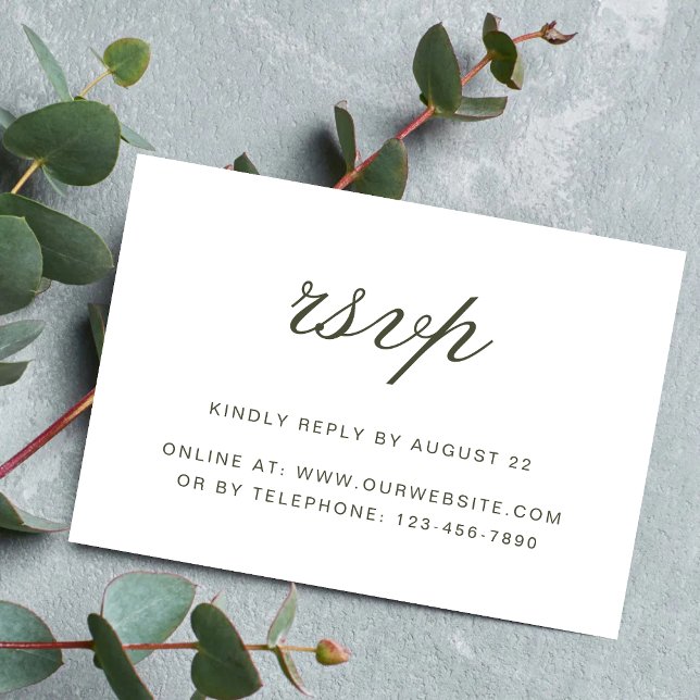 Élégant Carte de Réponse de Mariage Vert Poussiére (Elegant dusty green script RSVP cards make guest responses seamless and beautifully coordinated.)