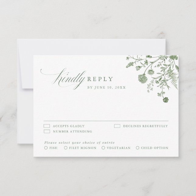 Élégant Carte de Réponse Vert Sage Mariage Floral  (Devant)