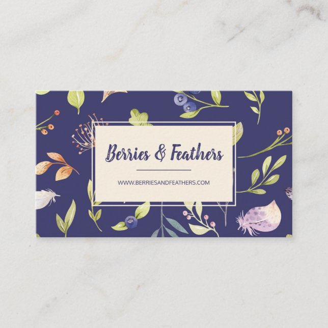 Elégant Carte de visite Boho Berries & Feathers (Devant)