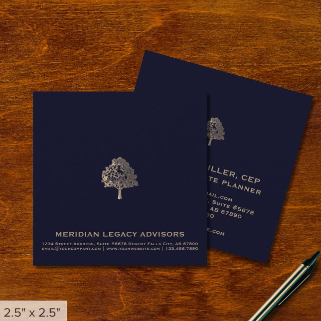 Élégant Carte de visite Carré avec logo Gold Tree (Créateur téléchargé)