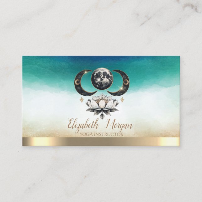 Élégant Carte de visite d'aquarelle Lotus Moon (Devant)