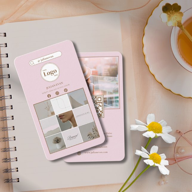 Elégant Carte de visite de Collage de photos Insta (Elegant Pink Instagram Photo Collage Business Card)