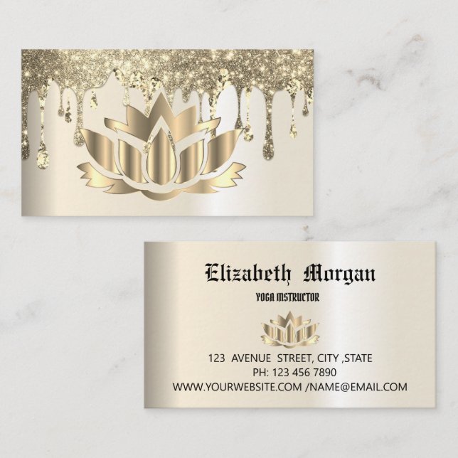 Élégant carte de visite de fleurs de lotus doré (Devant / Derrière)