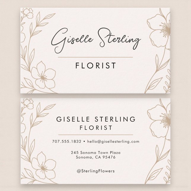 Élégant Carte de Visite de Floriste Botanique Rose (Créateur téléchargé)