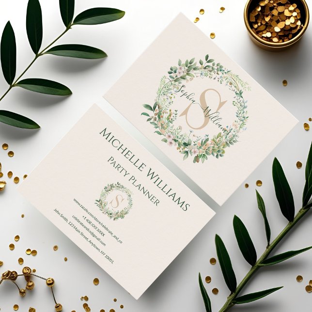 Élégant Carte de visite de monogramme botanique av (Créateur téléchargé)