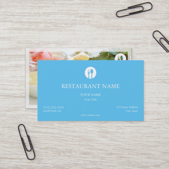 Élégant Carte de visite de restaurant (Devant/Arrière en situation)