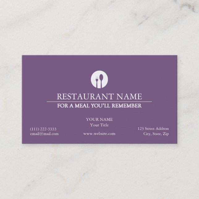 Élégant Carte de visite de restaurant (Devant)