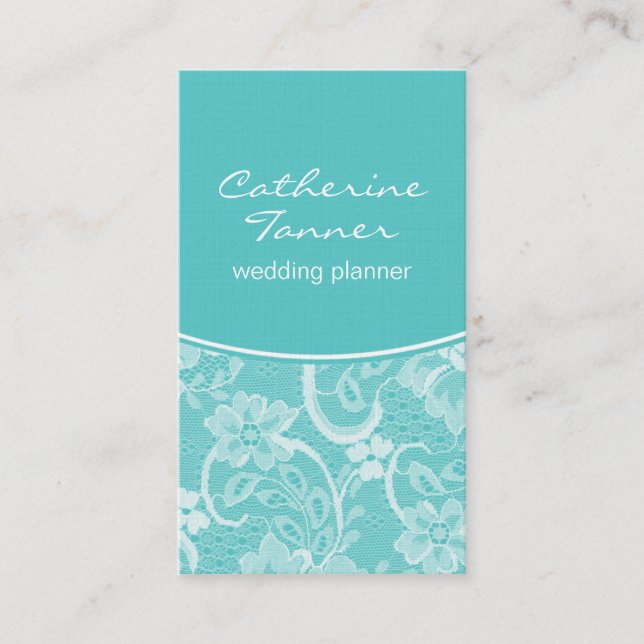Élégant Carte de visite dentelle, Turquoise (Devant)