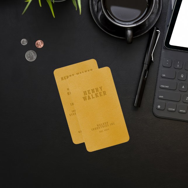 Elégant Carte de visite en cuir jaune Faux Vegan (Créateur téléchargé)