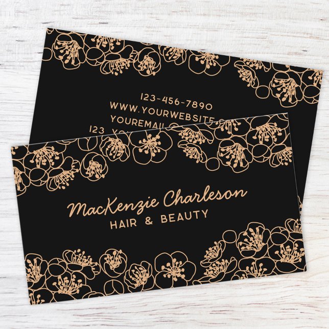Élégant Carte de visite Floral Black Gold (Créateur téléchargé)
