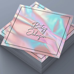 Élégant Carte de visite holographique rose et bleu