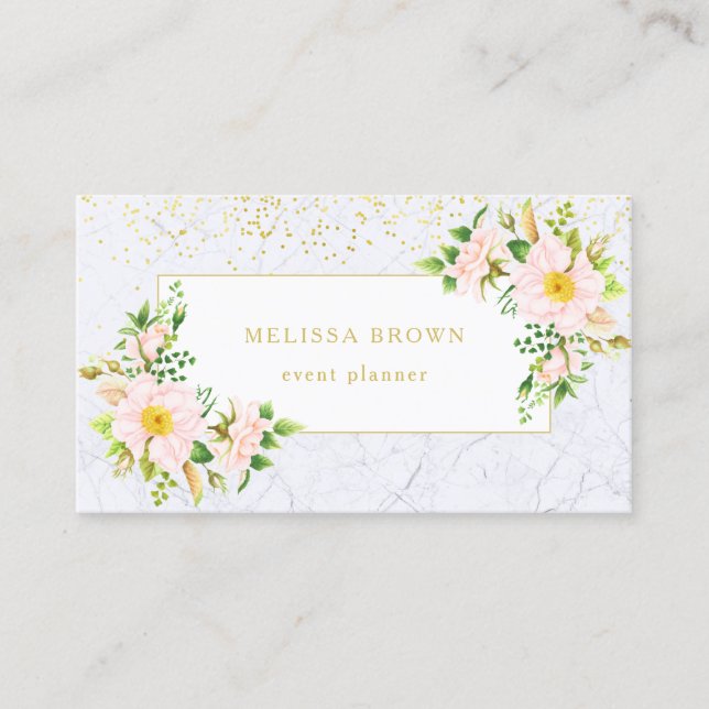 Élégant Carte de visite Pastel chic en marbre flor (Devant)