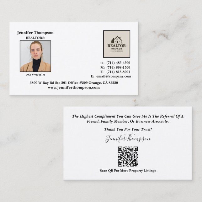 Élégant Carte de visite Professionnel Pour Realtor (Devant / Derrière)
