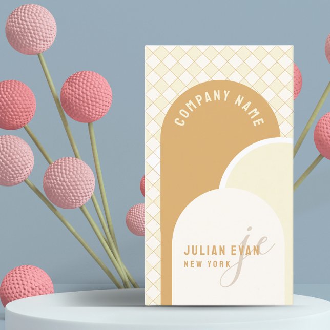 Élégant Carte de visite rétro jaune En vichy (Créateur téléchargé)