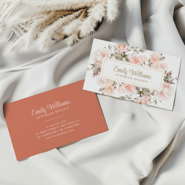 Élégant Carte de visite Rose Fleurs (Créateur téléchargé)