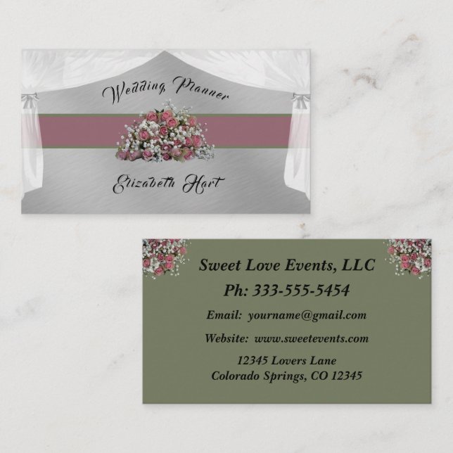 Élégant Carte de visite Wedding planner Rose (Devant / Derrière)