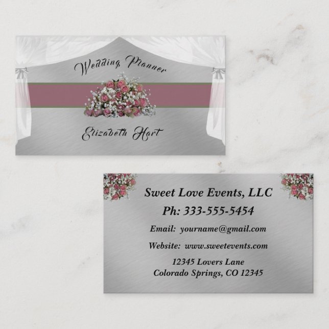 Élégant Carte de visite Wedding planner Rose (Devant / Derrière)