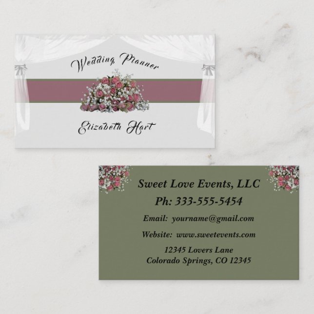 Élégant Carte de visite Wedding planner Rose (Devant / Derrière)
