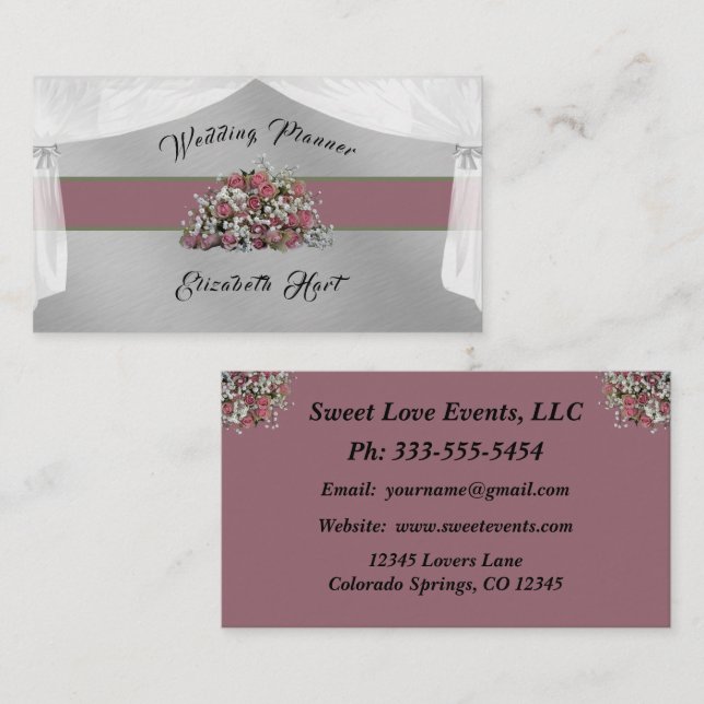 Élégant Carte de visite Wedding planner Rose (Devant / Derrière)