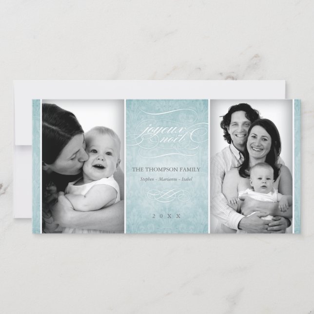 Elégant carte photo bleu "Joyeux Noël" (Devant)