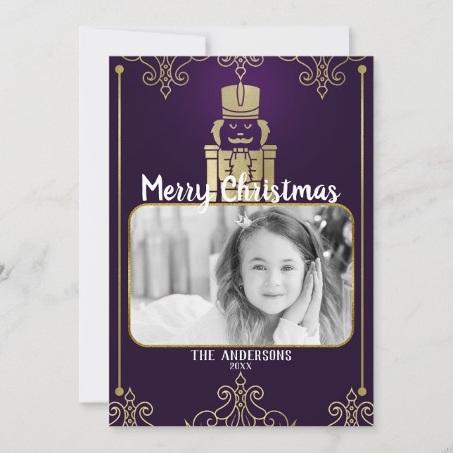 Élégant Carte photo de Noël Purple (Devant)