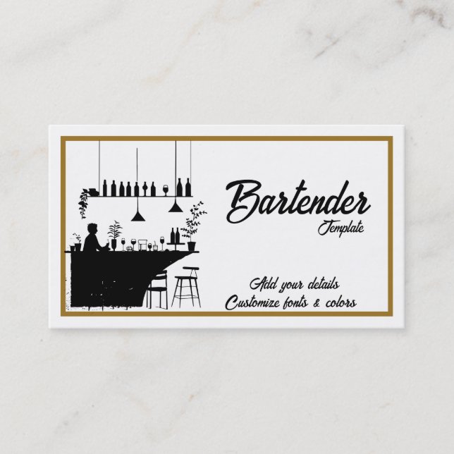 Élégant cartes de visite de cocktail de barman (Devant)