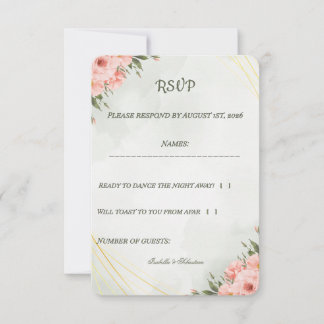 Elégant Carton de Réponse de Mariage Floral Rose G