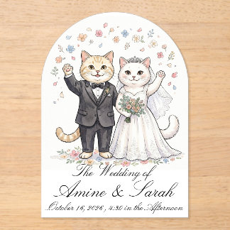 Elegant Cat Couple Wedding Invitation Customizable