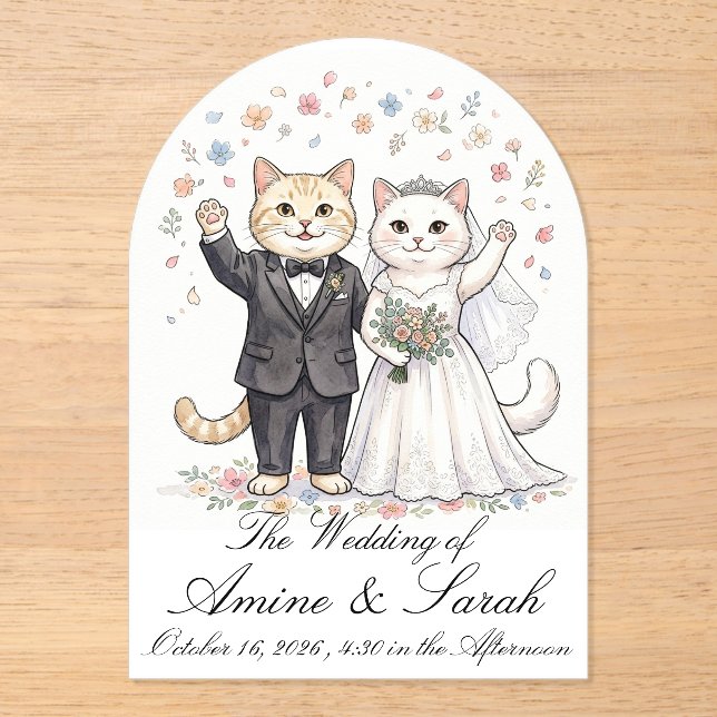 Elegant Cat Couple Wedding Invitation Customizable (Recto)
