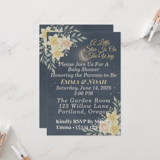 Elegant Celestial Moon Baby Shower Invitation (Devant/Arrière en situation)