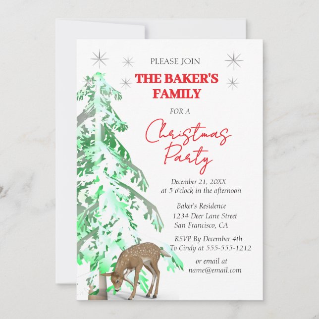Elégant cerf et pin Noël Invitations (Devant)