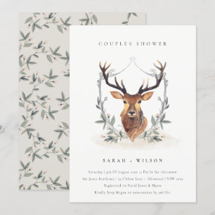 Elégant Cerf Floral Crest Couples Invitation douch