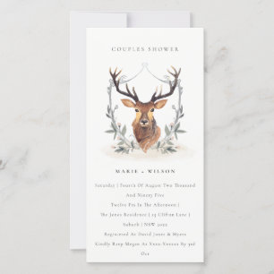 Elégant Cerf Floral Crest Couples Invitation douch