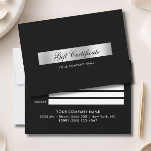 Élégant Certificat Cadeau Argent Noir