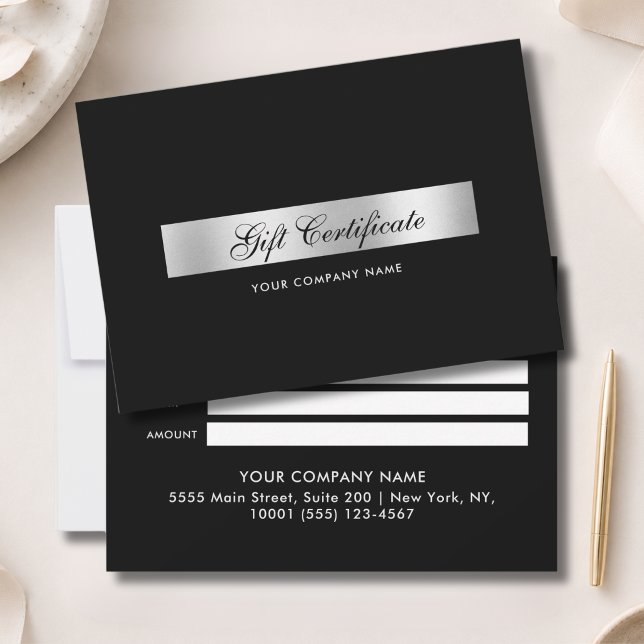 Élégant Certificat Cadeau Argent Noir (Elegant Black Silver Gift Certficate)