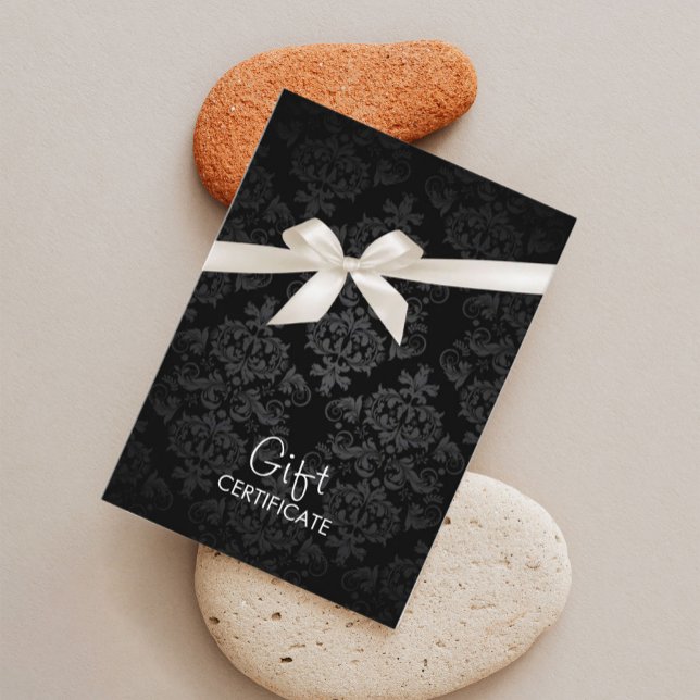 Élégant certificat cadeau Black Damask (Créateur téléchargé)