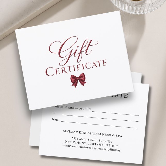 Élégant Certificat Cadeau Blanc Rouge (Elegant Bow White Red Gift Certificate)