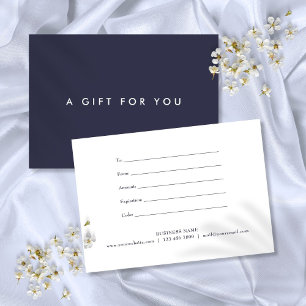 Élégant certificat cadeau bleu marine simple