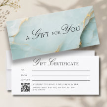 Élégant certificat cadeau code QR en marbre bleu