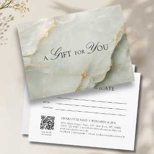 Élégant certificat cadeau code QR en marbre vert s