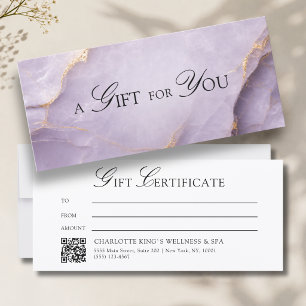 Élégant certificat cadeau code QR en marbre violet