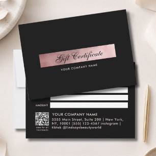 Élégant Certificat Cadeau Code QR Rosé Or Noir