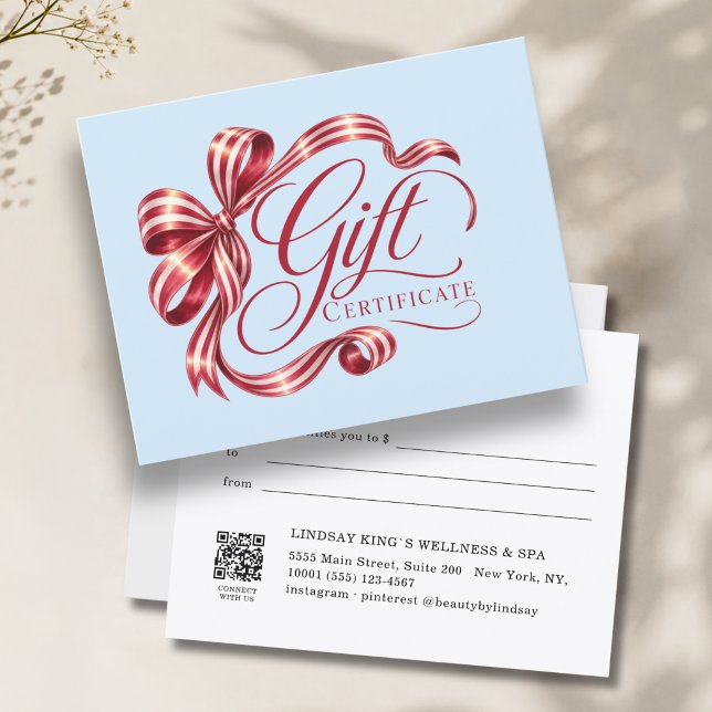 Élégant Certificat Cadeau Code QR Ruban Bourgogne (Elegant Burgundy Bow QR Code Gift Certificate)