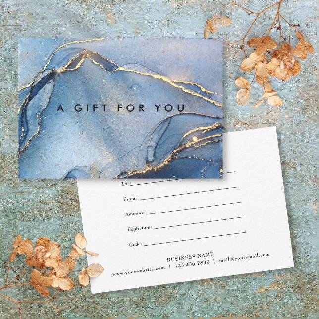 Élégant certificat cadeau de marbre doré de la Mar (Elegant Navy Gold Marble Agate Gift Certificate)