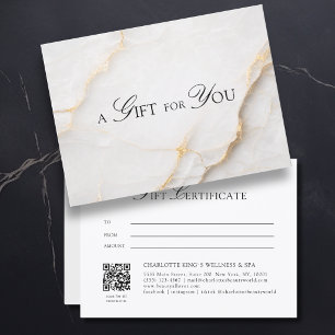 Élégant Certificat Cadeau en Marbre Blanc avec Cod