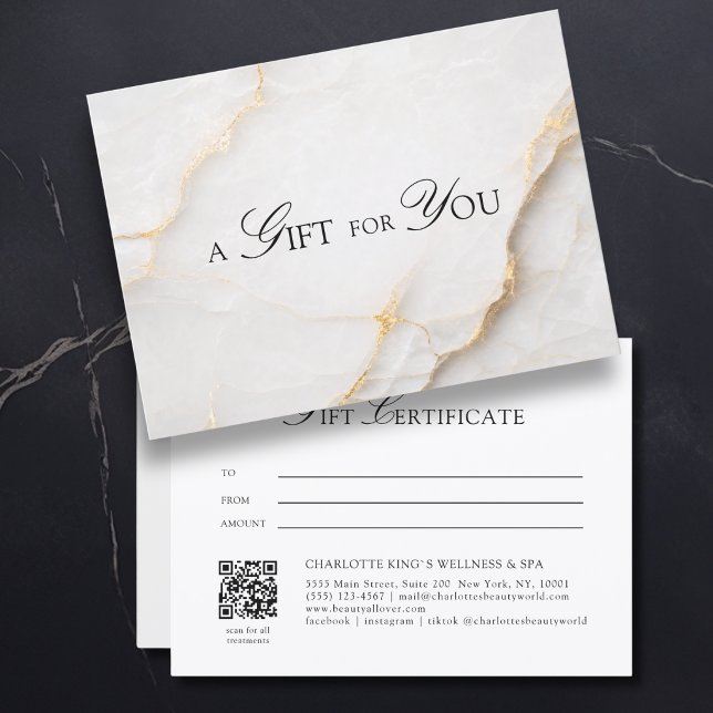 Élégant Certificat Cadeau en Marbre Blanc avec Cod (A Gift for You! White Gold Marble QR Code Gift Certificate)