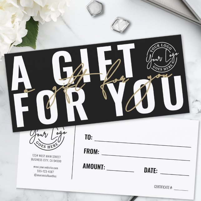 Élégant Certificat Cadeau Entreprise Or Noir (Logo Modern Black Gold Business Gift Certificate)