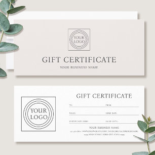 Élégant certificat-cadeau personnalisé avec logo