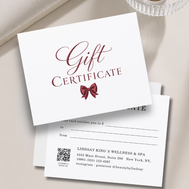 Élégant Certificat-Cadeau Rouge Blanc Ruban (Elegant  Bow White Red Gift Certificate)
