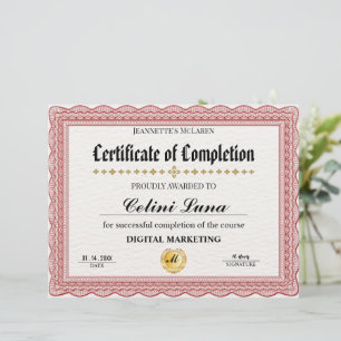 Élégant certificat d'achèvement en or - Moderne